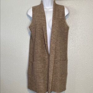 Nanette Lepore 100% Merino Wool Tan Cardigan with Ribbed Hem